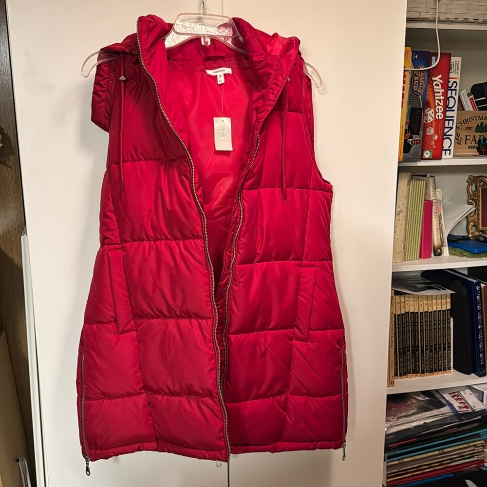Women’s red hooded long vest